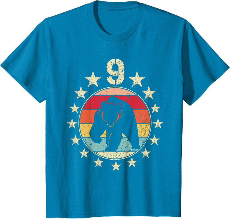 9 Years Old Birthday Bear Lovers Bear Birthday 9 Year Old Boy Girl Bear 9th Birthday T-Shirt - Sapphire Blue