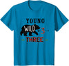 UrbanWear Bear Buffalo plaid Young Wild & Three 3 years 3rd Birthday T-Shirt - Sapphire Blue