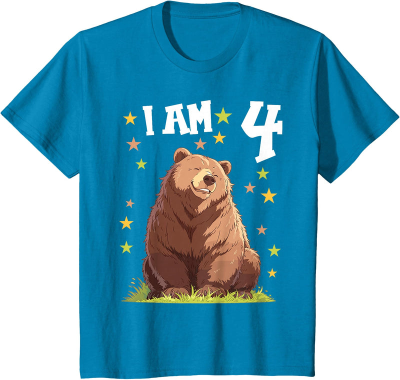 4 years old 4th birthday Bear Kids 4 Years old 4 birthday Bears Boy Girl Bear T-Shirt - Sapphire Blue
