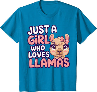 Kids Llama Shirts Girl Llama Kids T-Shirt - Sapphire Blue