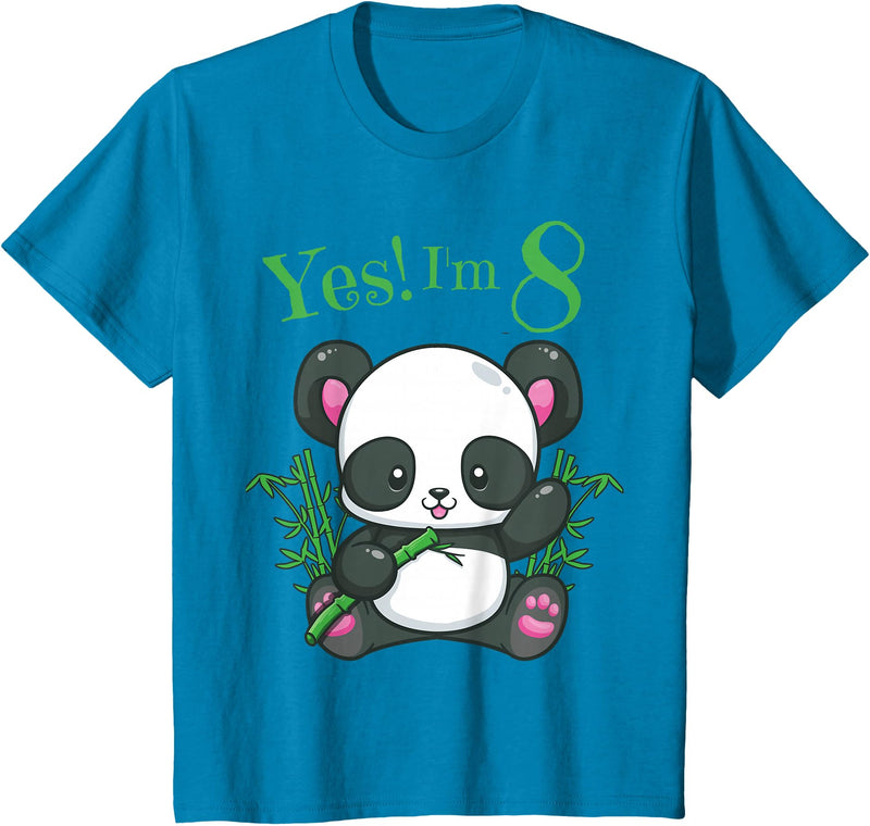 Girls Panda Birthday Tee Shirts Co. Panda 8th Birthday T Shirt Girls Gift Birthday Outfit Age 8 T-Shirt - Sapphire Blue