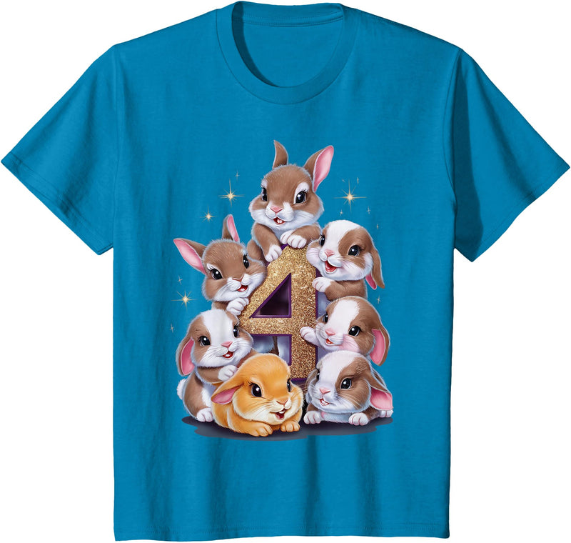4th Birthday Bunny Rabbit Girl Birthday Age 4 T-Shirt in Sapphire Blue
