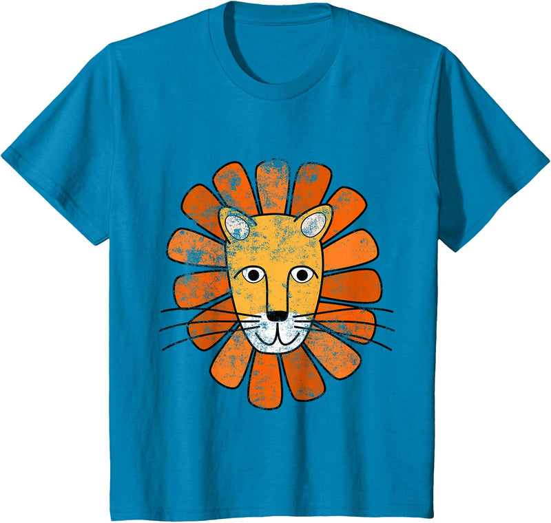 AlphaPlayTees Lion Face T-Shirt. Boys / Girls Cartoon Lion Tee T-Shirt - Sapphire Blue