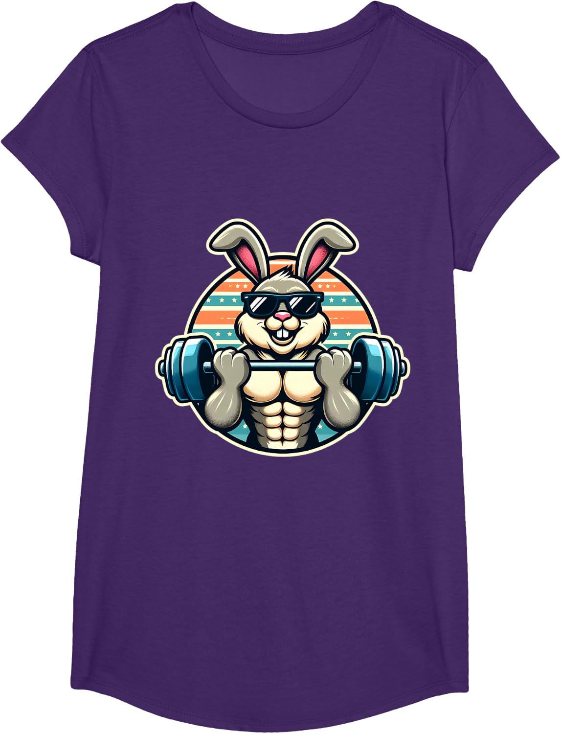 Happy Easter Bunny Rabbit Lifting Weights Training Muscular T-Shirt - Girls Purple