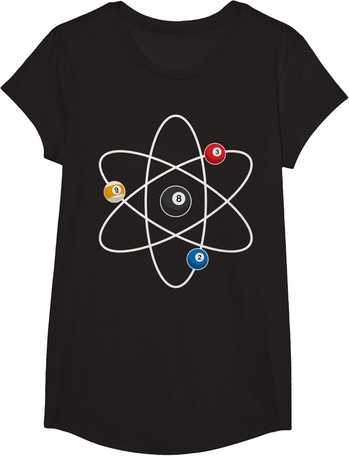 Cool Billiard Design For Men Women Atom Cue Ball Sport Game T-Shirt - Girls Black