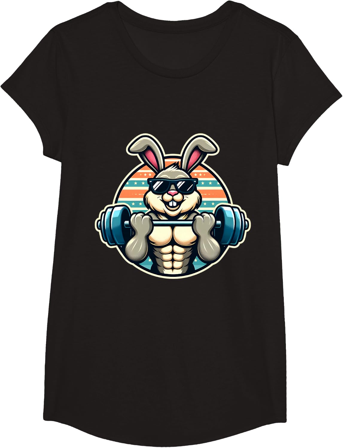 Happy Easter Bunny Rabbit Lifting Weights Training Muscular T-Shirt - Girls Black