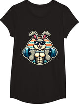 Happy Easter Bunny Rabbit Lifting Weights Training Muscular T-Shirt - Girls Black