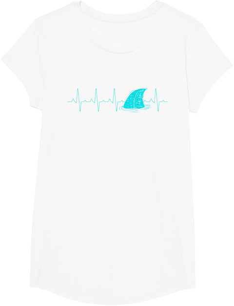 Ocean Animal Heartbeat Shark T-Shirt - Girls White