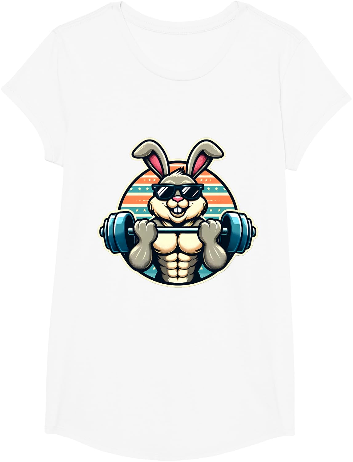Happy Easter Bunny Rabbit Lifting Weights Training Muscular T-Shirt - Girls White