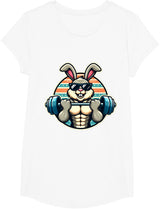 Happy Easter Bunny Rabbit Lifting Weights Training Muscular T-Shirt - Girls White