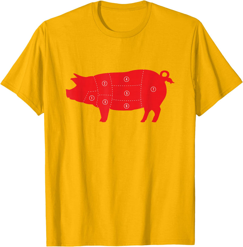 Carnivore Grilling Gifts For Butchers Pig Cuts Pork Chops Bacon Butt Butcher Costume Pigs Diagram T-Shirt - Golden Yellow