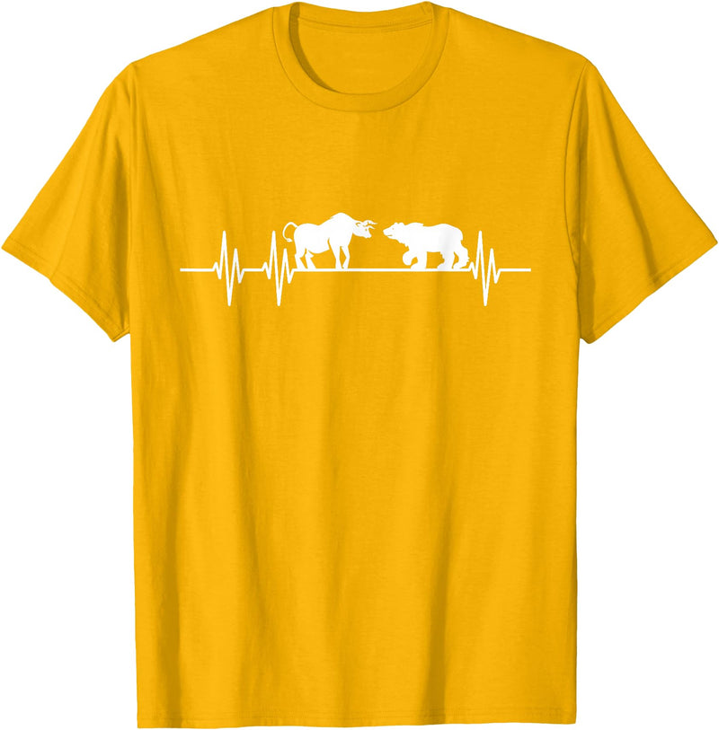 Day Trading Gifts Stocks Stock Trader Bull Bear Heartbeat Trading T-Shirt - Golden Yellow