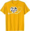 Cute Cow Print Design Stethoscope Gifts Him Her Cow Print Pattern Nurse Doctor Cardiology Stethoscope Heart T-Shirt - Golden