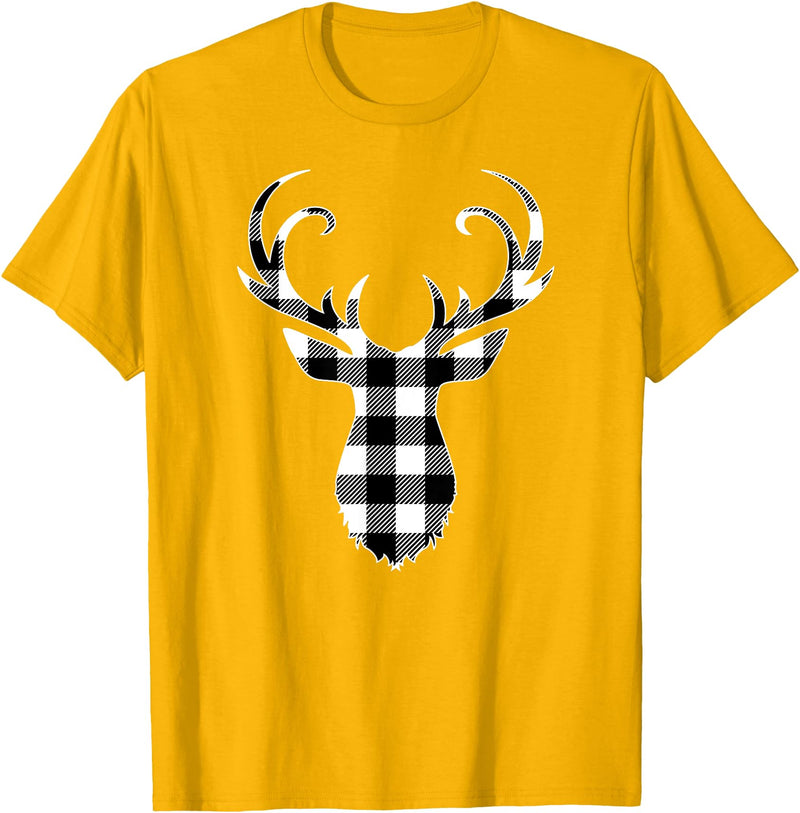 Buffalo Plaid Deer Clothing Co. by AAM Black & White Classic Christmas Buffalo Plaid Deer Head T-Shirt - Golden Yellow