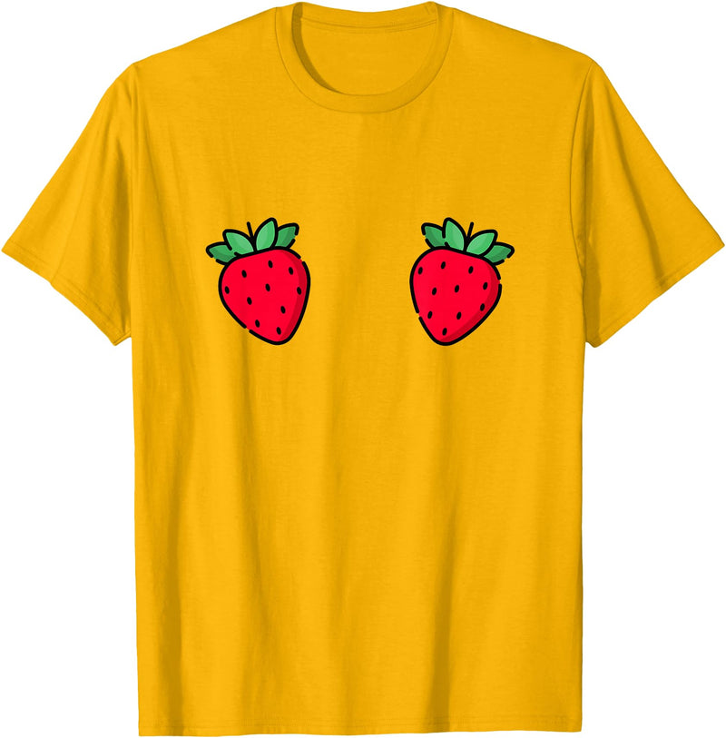 Fruit Boobs Co Strawberry Fruit Boobs Funny Summer Food T-Shirt - Golden Yellow