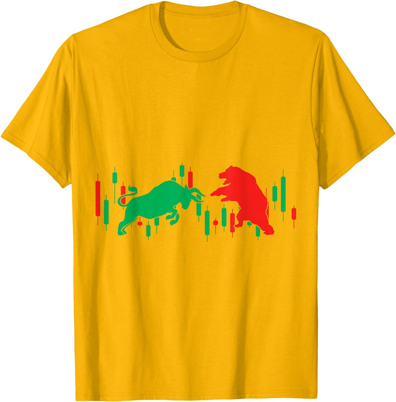 Bull vs Bear Stock Market Investor Shop Bull vs Bear Stock Market Investor Wall Street T-Shirt - Golden Yellow