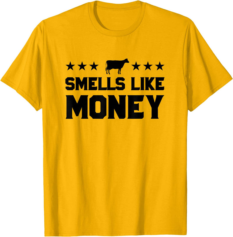 Calf to Cow Farming Apparel Smells Like Money Retro 90s Dairy Farm Gift Shirt T-Shirt - Golden Yellow