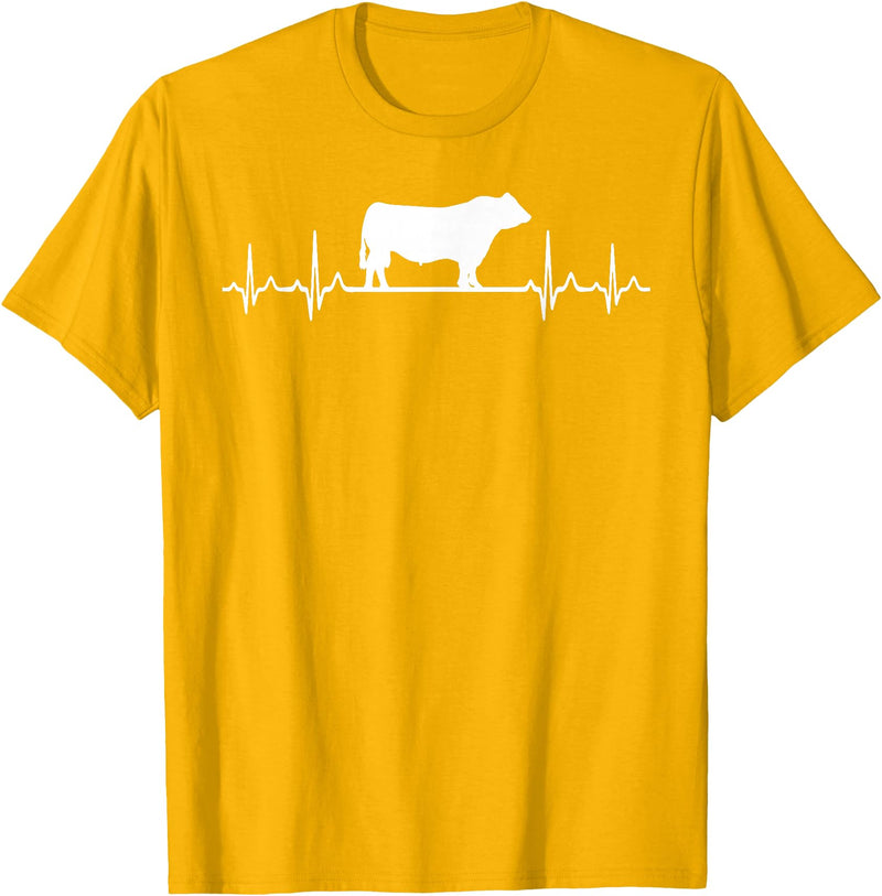 Black Angus Rancher Geschenk Für Bauern Heartbeat ECG Pulse Cow Black Angus Rancher T-Shirt - Golden Yellow