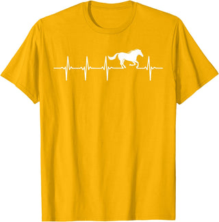 Heartbeat Horse Lover Gifts Women Men Girls Gifts Horse Lover Gifts Heart EKG Heartbeat Pulseline Cardiology T-Shirt - Golden Yellow