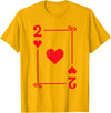 Playing Card Costume Tees - 2 Hearts Card - Two Card T-Shirt - Golden Yellow
