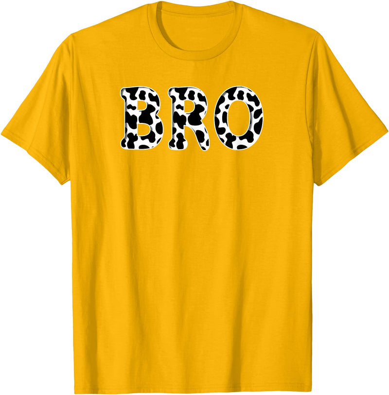 Cow Pattern Print Family Matching Birthday Apparel Cow Bro Birthday Family Matching Girl Boy Farm Birthday T-Shirt - Golden