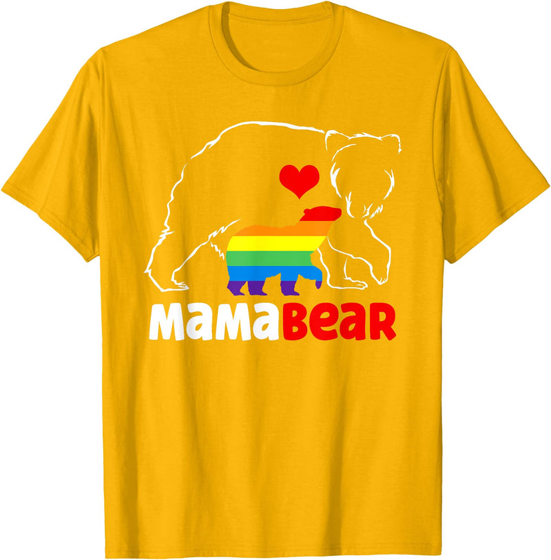 Funny Bear Family Gay LGBT Pride Rainbow Flag TLT Mama Bear Proud Mom Rainbow Flag LGBT Pride Mother's Day T-Shirt - Golden Yellow