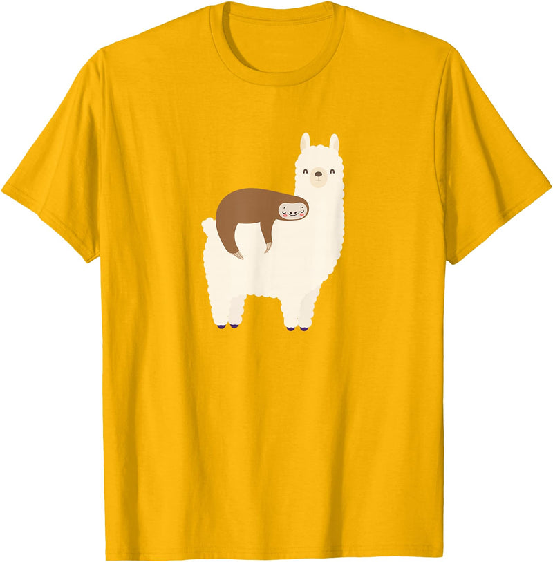 Unique Animal Lover Apparel Decor & Gifts Outlet Sloth Riding Llama Funny Graphic for Women for Girls T-Shirt - Golden Yellow