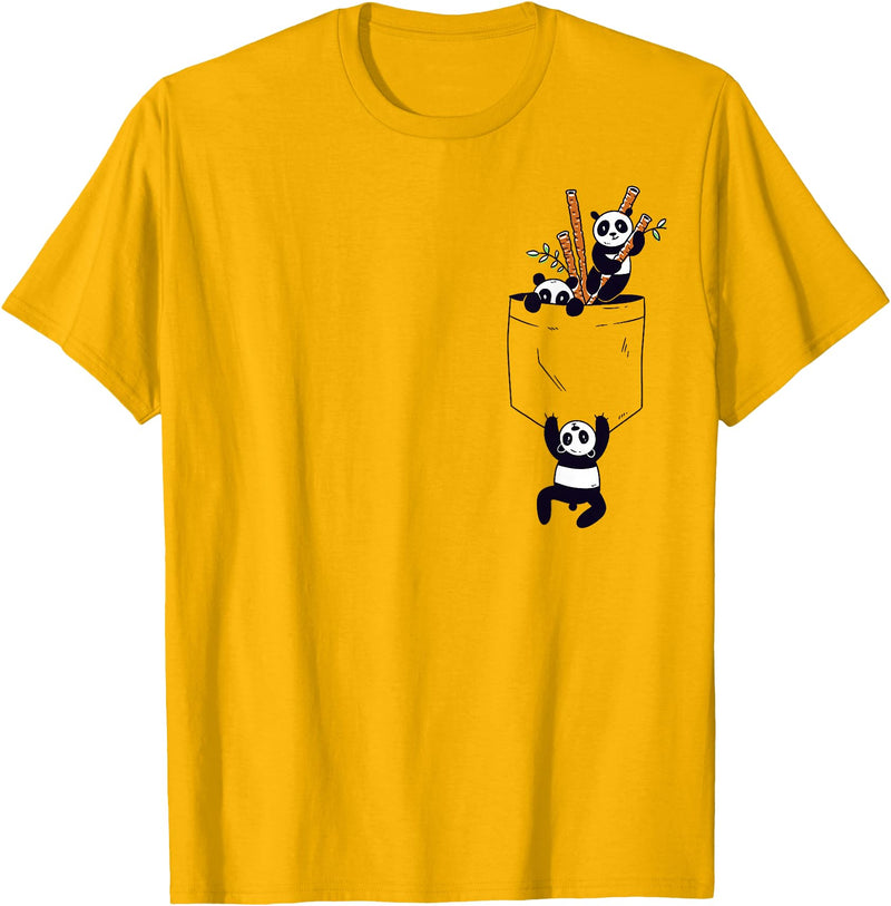 Kawaii Clothes - Anime Merch - japanese streetwear Kawaii Clothes Baby Panda Bear Pocket Panda T-Shirt - Golden Yellow