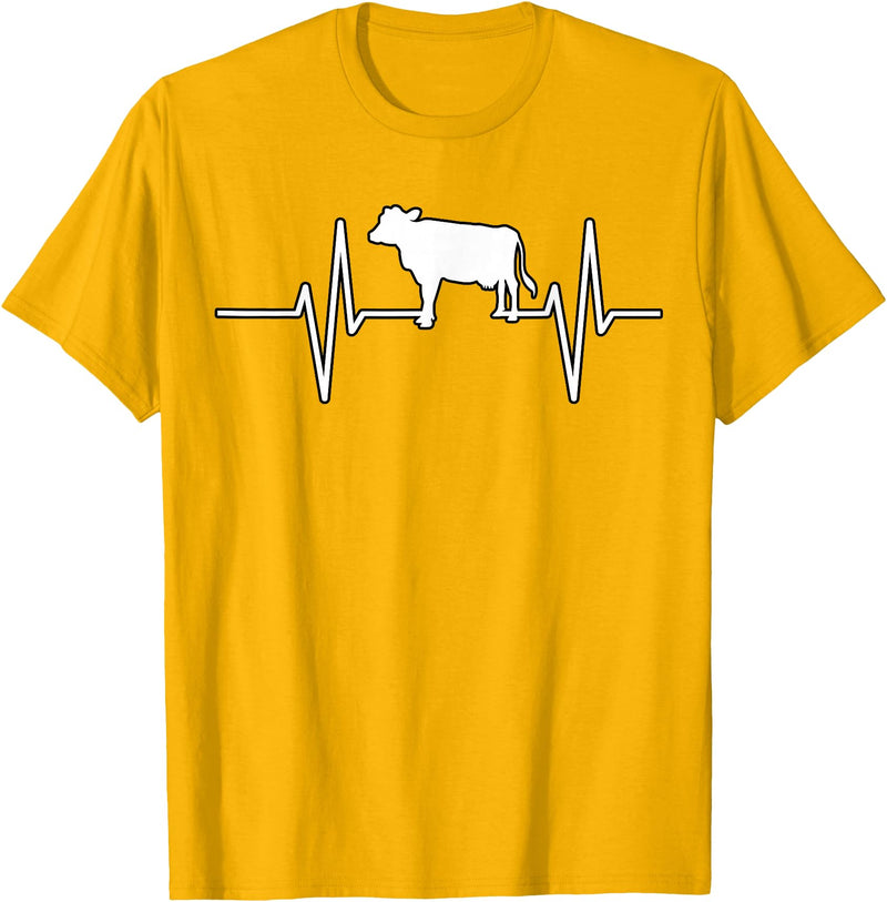 Animal Funny Farmer Farmers Gift Cow Cattle Beef Heartbeat Funny T-Shirt - Golden Yellow