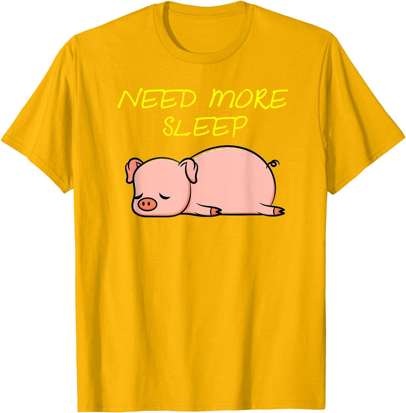 Cute Animal Pyjama Sleep Bed Outfits Funny Sleeping Pig Pajama Design for Bedtime T-Shirt - Golden Yellow