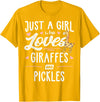 Giraffe Memme Just A Girl Who Loves Giraffes And Pickles Giraffe Gift T-Shirt - Golden Yellow