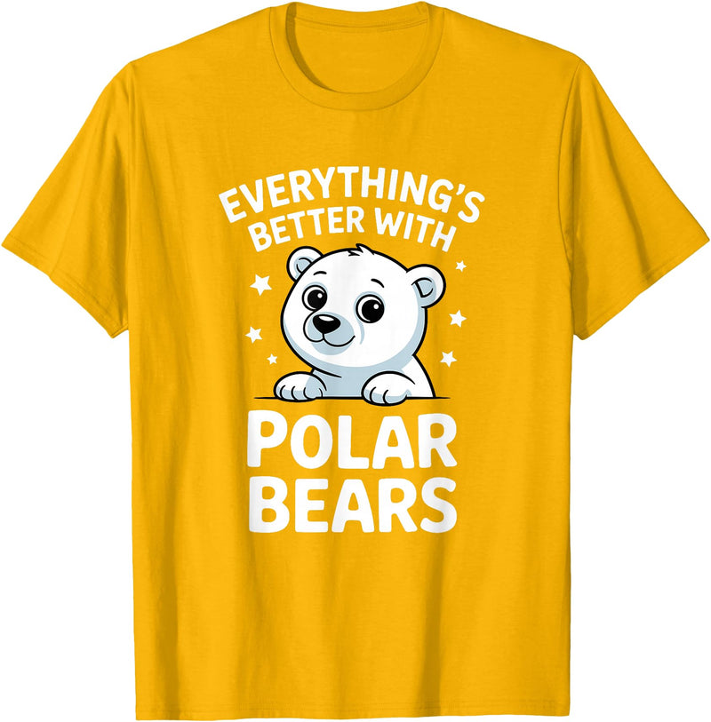 The Cute Animal Apparel Company Cute Polar Bear Lover Adults or Kids Boys Girls Polar Bears T-Shirt - Golden Yellow