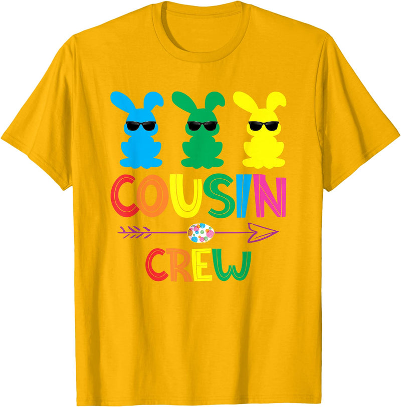 Easter Cousin Crew Rabbit Cute Matching Easter Day Party T-Shirt in Golden Yellow