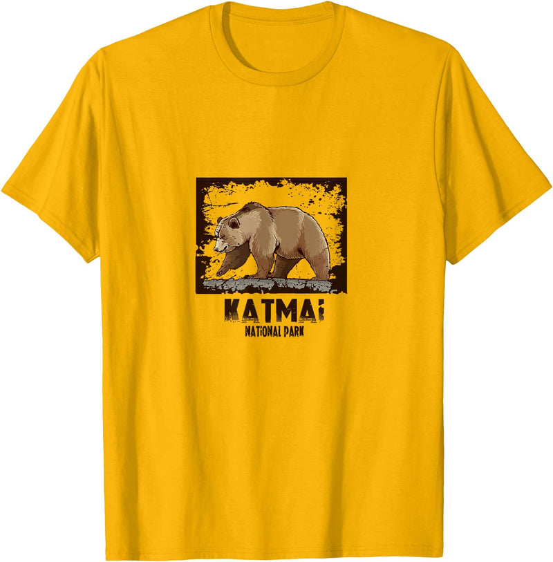 National Parks Nature Lovers Camping Apparel Katmai National Park Bear T-Shirt - Golden Yellow