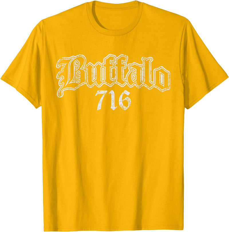 Buffalo NY by Kruzelly Vintage Buffalo New York 716 T-Shirt - Golden Yellow