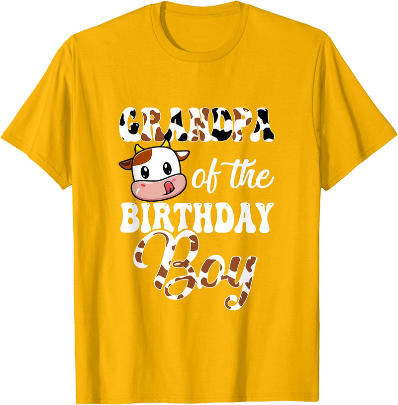 Love Family Matching Grandpa Of The Birthday Boy Cow Farm 1St Birthday Boy T-Shirt - Golden Yellow