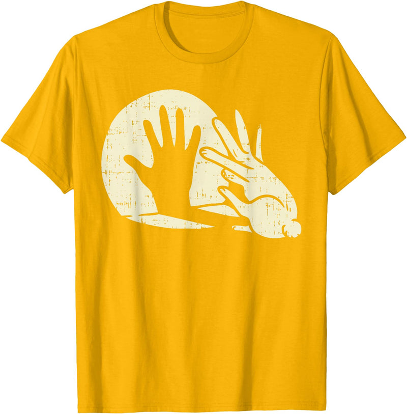 Funny Rabbit Animal Bunny Lover Shadow Play Pun Gift T-Shirt in Golden Yellow