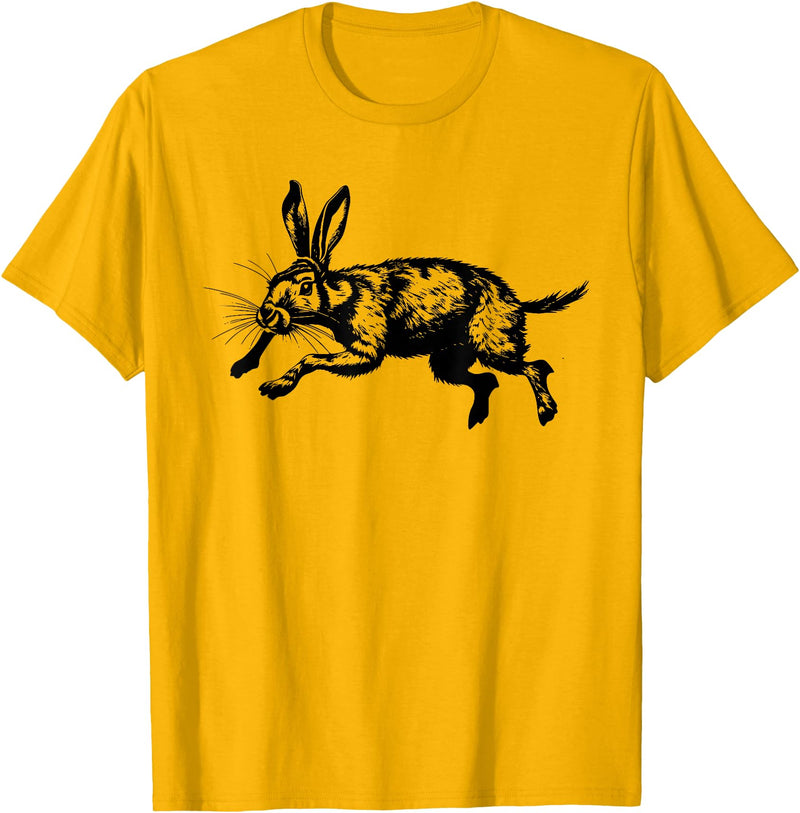 Jackrabbit Bunny Rabbit Hare Minimalist Animal Drawing T-Shirt in Golden Yellow