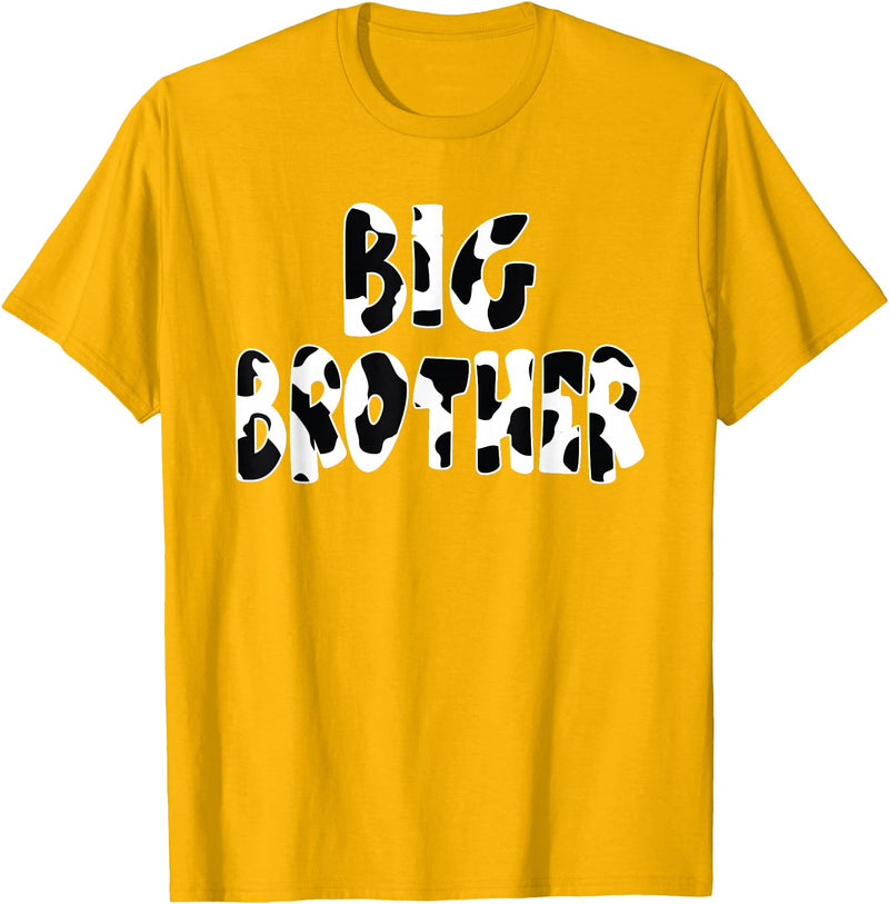 funny saying Gifts for Family Members and more Big Brother Cow Print Cow Pattern T-Shirt - Golden Yellow