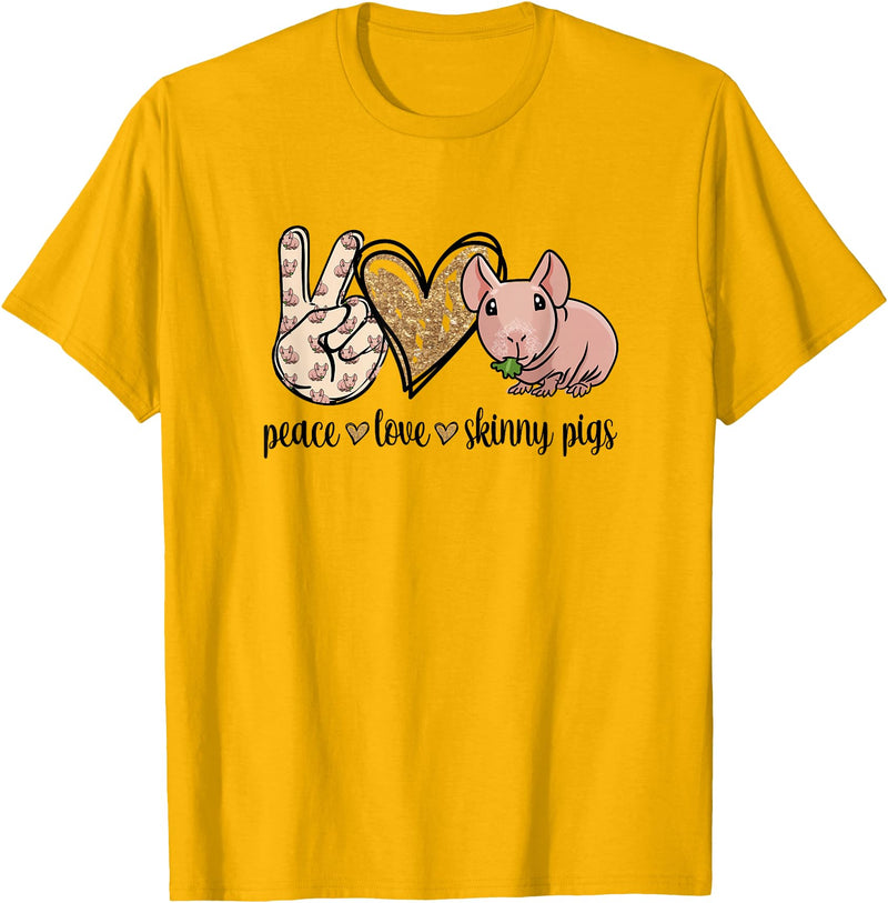 Skinny Guinea Pig Mom Gifts Shirts & Hoodies Womens Girls Cute Funny Peace Love Hairless Guinea Pig Lover T-Shirt - Golden Yellow