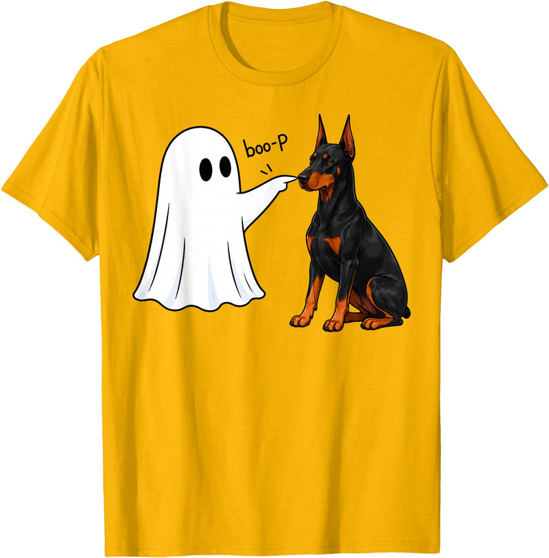 Spooky Snoot Society Doberman Pinscher Boo P Ghost Boop Halloween Dog Lover T-Shirt - Golden Yellow
