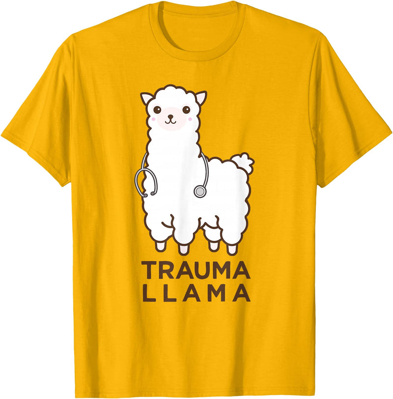 Doc Llama Apparel T-Shirt Funny Llama Doctor T-Shirt, No Trauma Llamas Tee Apparel T-Shirt - Golden Yellow