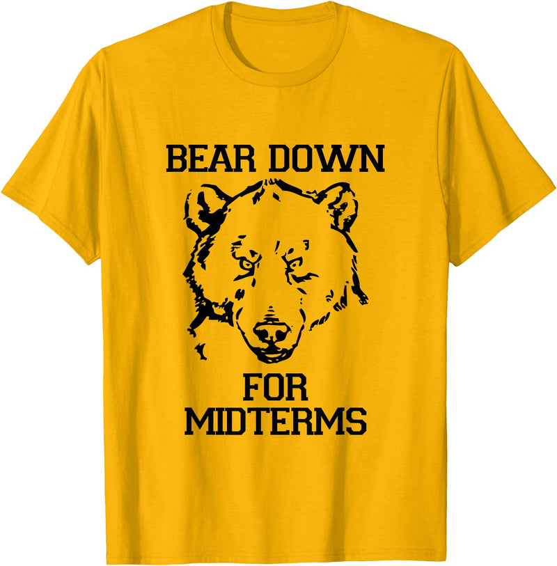 Bee Kind Tees Funny College Tests - Bear Down For Midterms T-Shirt - Golden Yellow