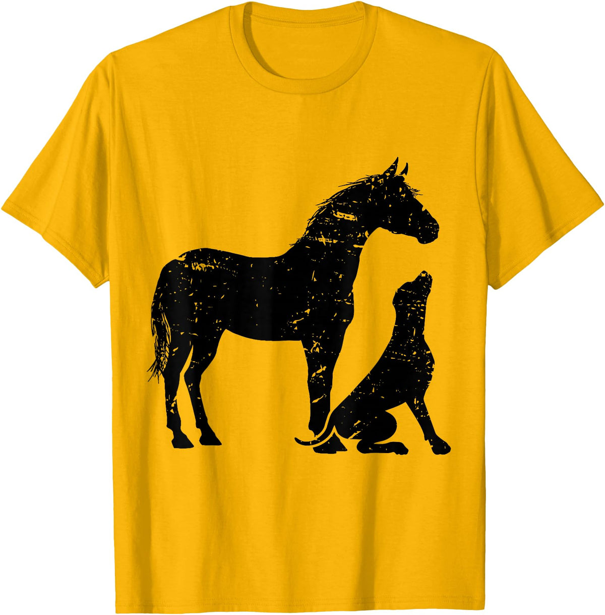 Horse And Dog Companions Forever Horse and Dog Silhouette Love Harmony T-Shirt - Golden Yellow