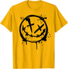 JL Design Media Evil Smile Face Splatter Silhouette Party T-Shirt - Golden Yellow