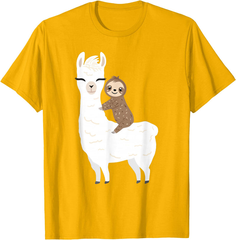 Sloth & Llama Animal Gifts Sloth Riding Llama Shirt Funny Birthday Gift for Boy, Girl T-Shirt - Golden Yellow