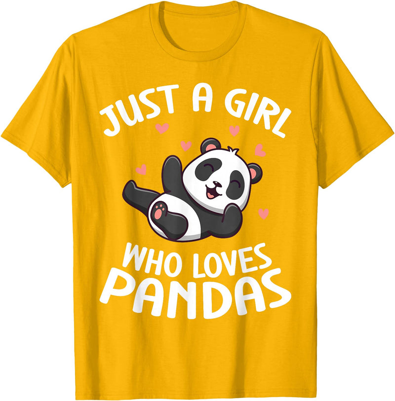 Panda Bear Clothing Panda Lover Cute Kids Just A Girl Who Loves Pandas T-Shirt - Golden Yellow