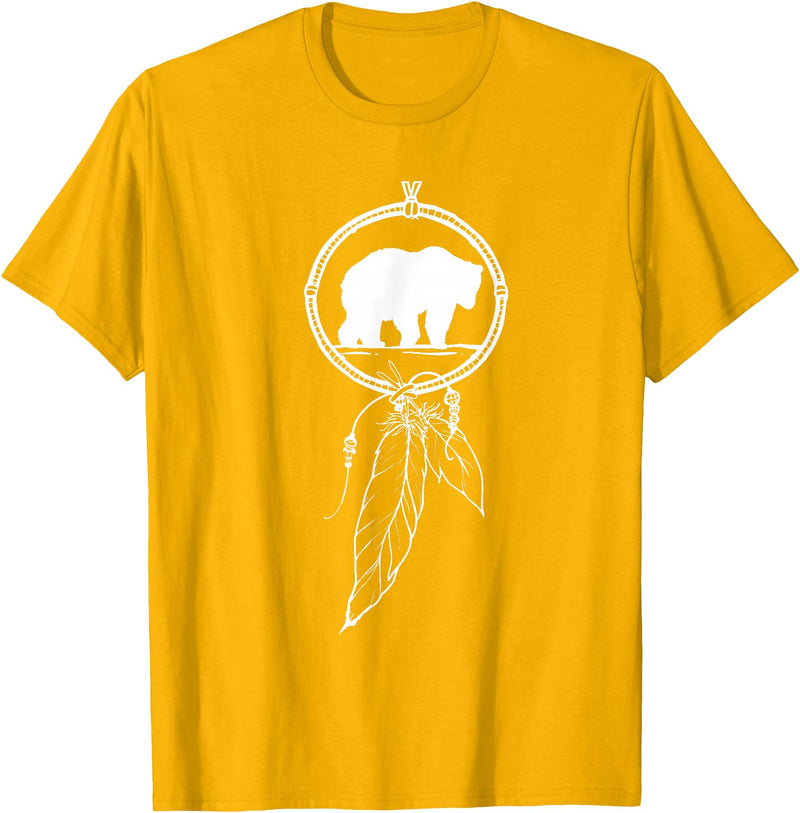 American Indian Shirts by CrushRetro Native American Dreamcatcher Bear Women Men Kids T-Shirt - Golden Yellow