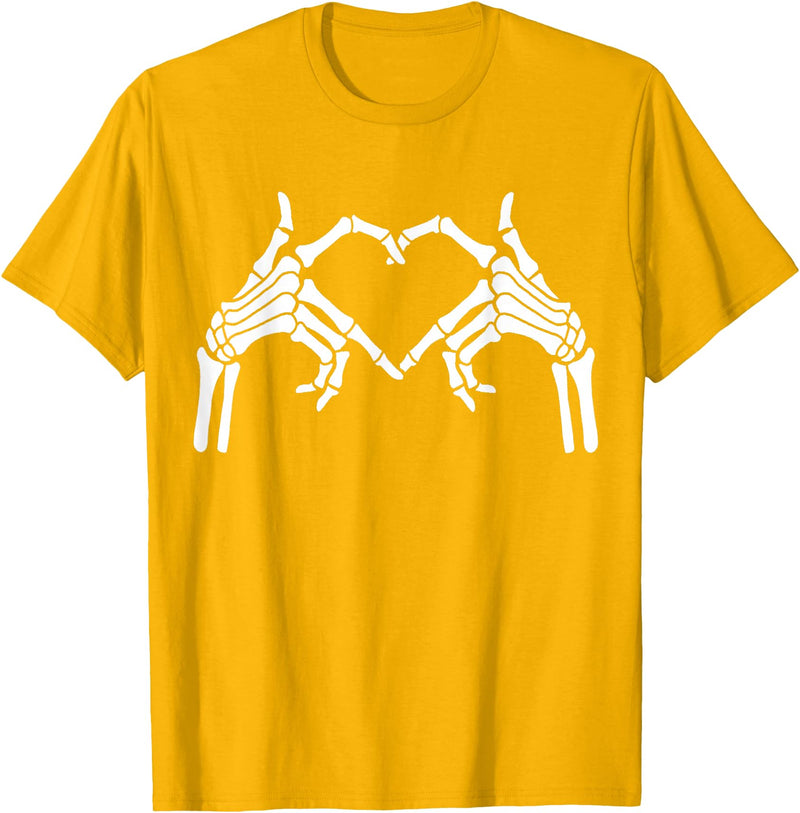 Skeleton Hand Halloween Trendy Novelty Graphic Art Skeleton Hands Heart Sign Halloween Tops T-Shirt - Golden Yellow
