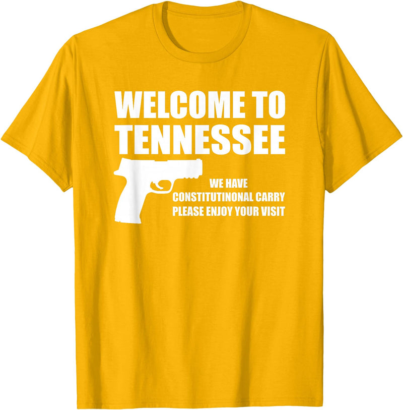 Welcome To Tennessee Bear Arms Gifts Welcome To Tennessee Pro Gun T-Shirt - Golden Yellow